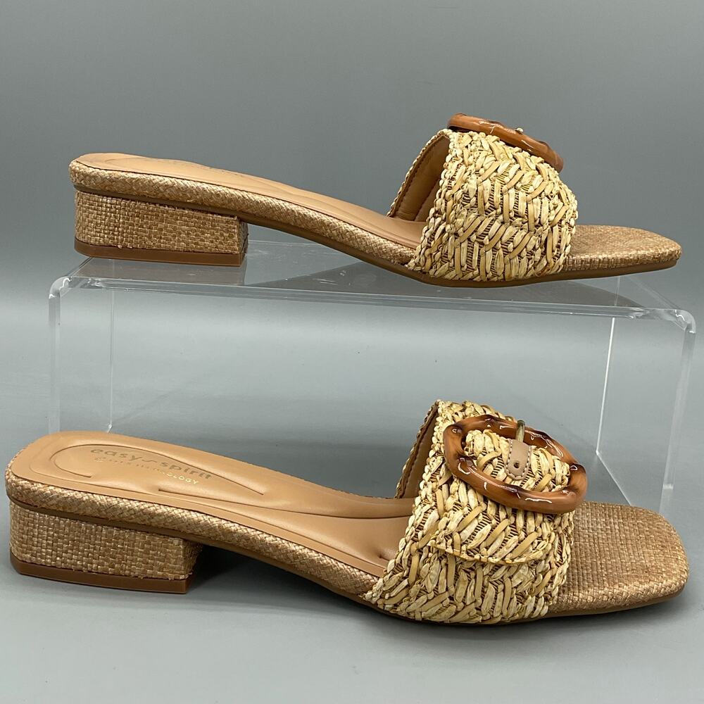 NEW Easy Spirit Women’s Gatlin Woven Low Block Heel Sandals Beige Size 8.5M